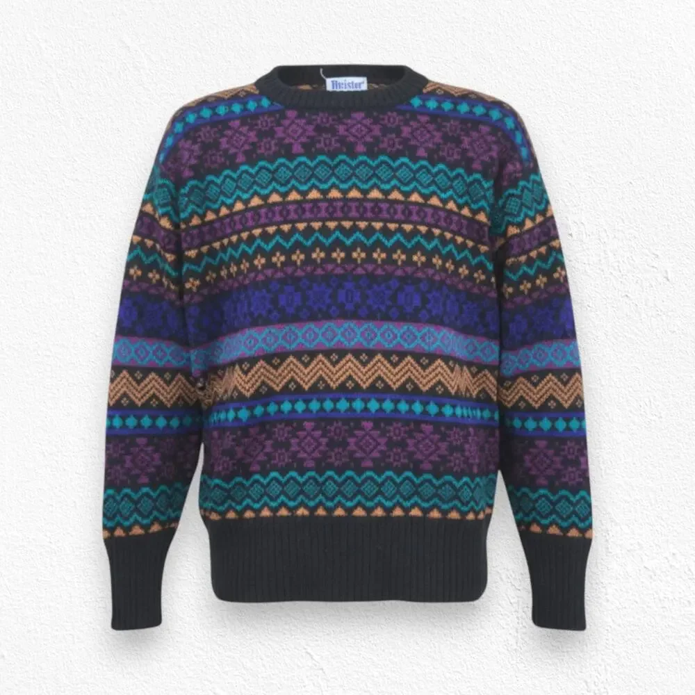 Vintage 90s Meister Fair Isle Geometric Wool Ski Pullover Sweater Size Small